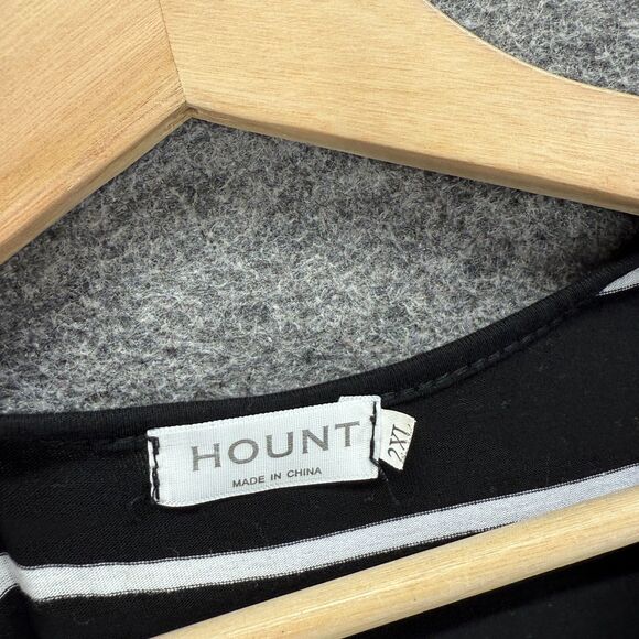 Hount Dress Women 2XL Black Striped Maxi Long Sleeve Cotton Round Neck Casual - Picture 3 of 7